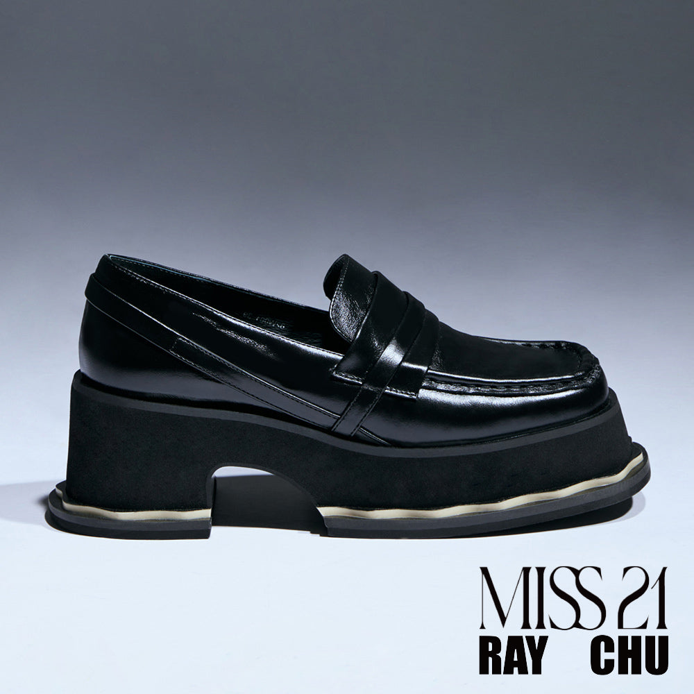 MISS 21 x RAY CHU 本我-個性光澤牛油皮樂福大頭厚底鞋