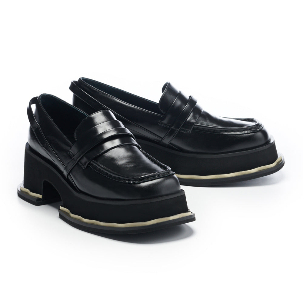 MISS 21 x RAY CHU 本我-個性光澤牛油皮樂福大頭厚底鞋