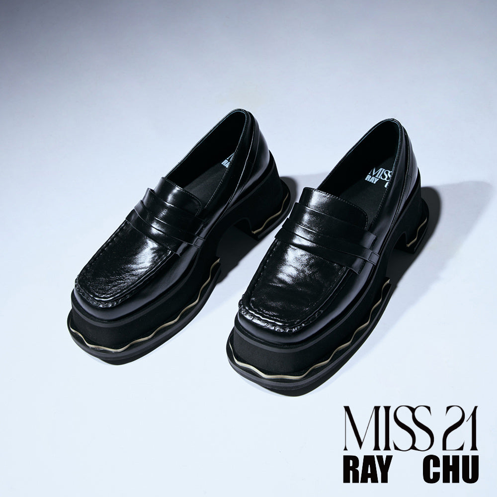 MISS 21 x RAY CHU 本我-個性光澤牛油皮樂福大頭厚底鞋