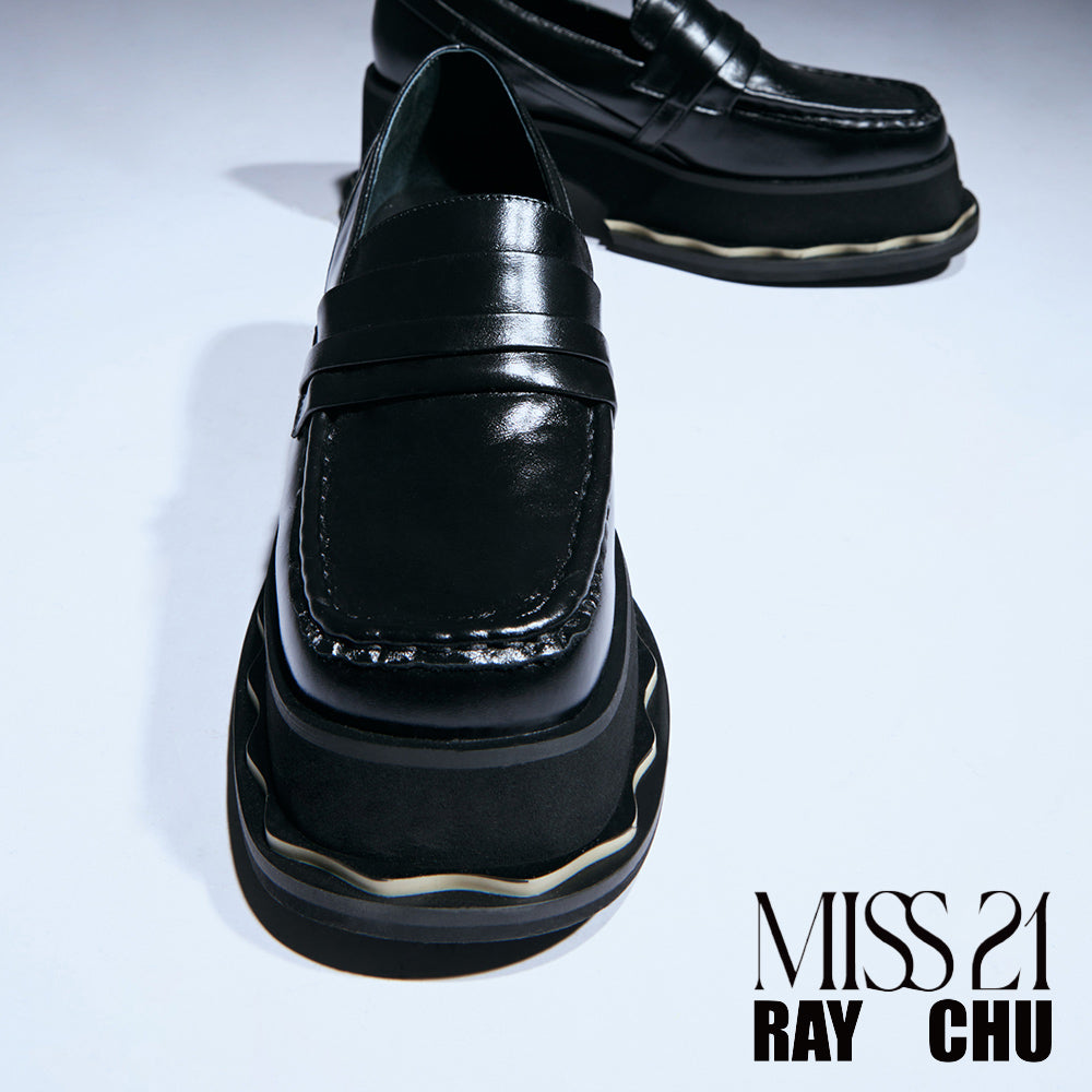 MISS 21 x RAY CHU 本我-個性光澤牛油皮樂福大頭厚底鞋