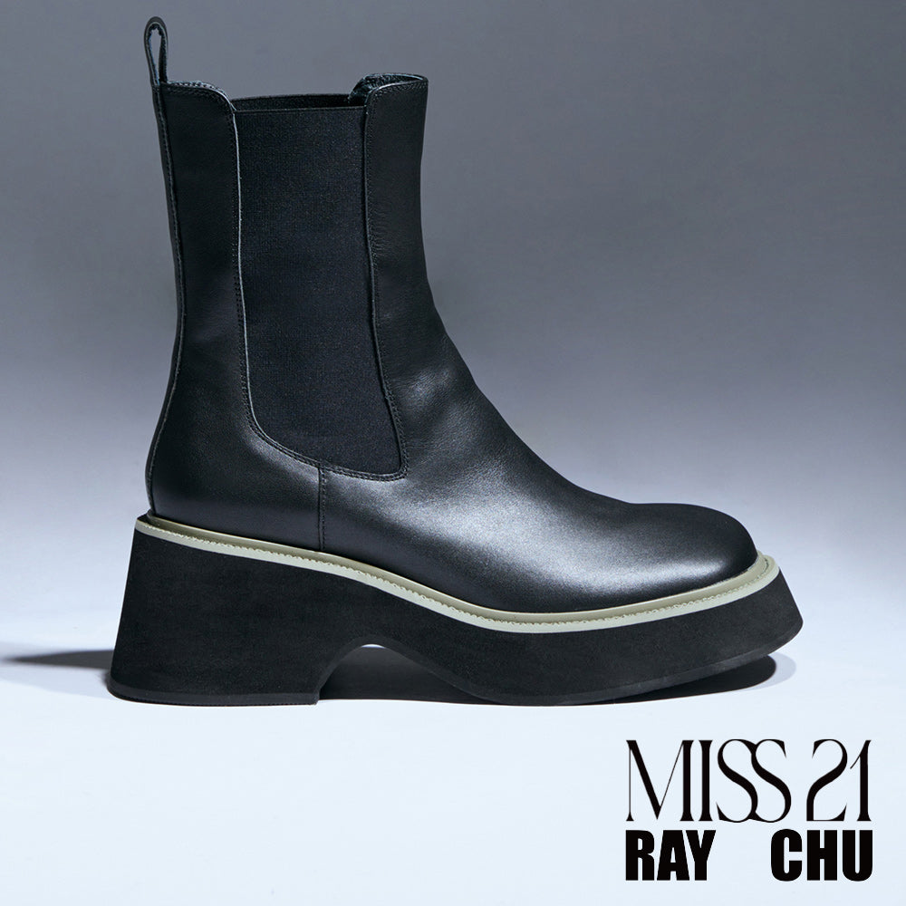 MISS 21 x RAY CHU 自我-前衛牛皮切爾西大頭厚底短靴