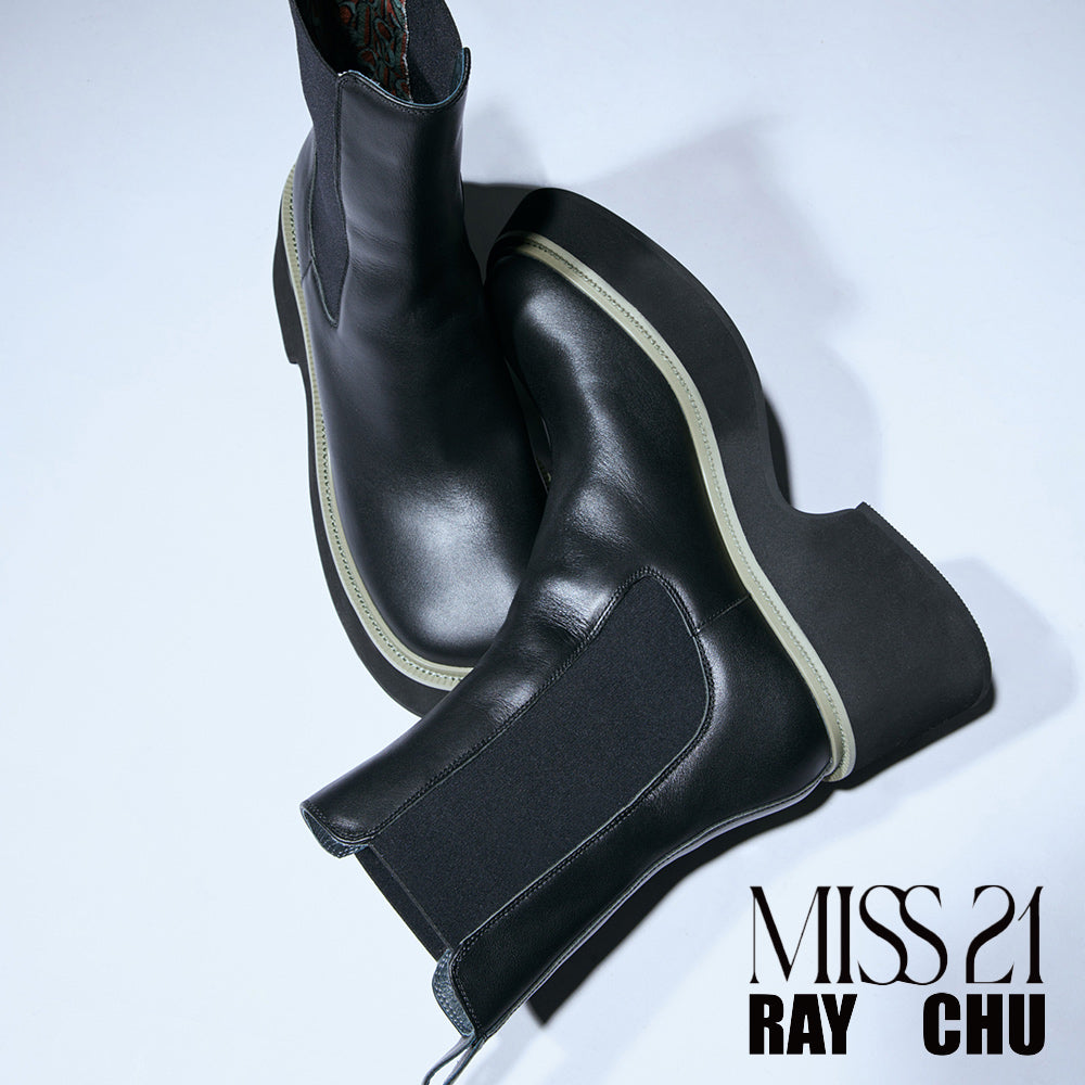 MISS 21 x RAY CHU 自我-前衛牛皮切爾西大頭厚底短靴