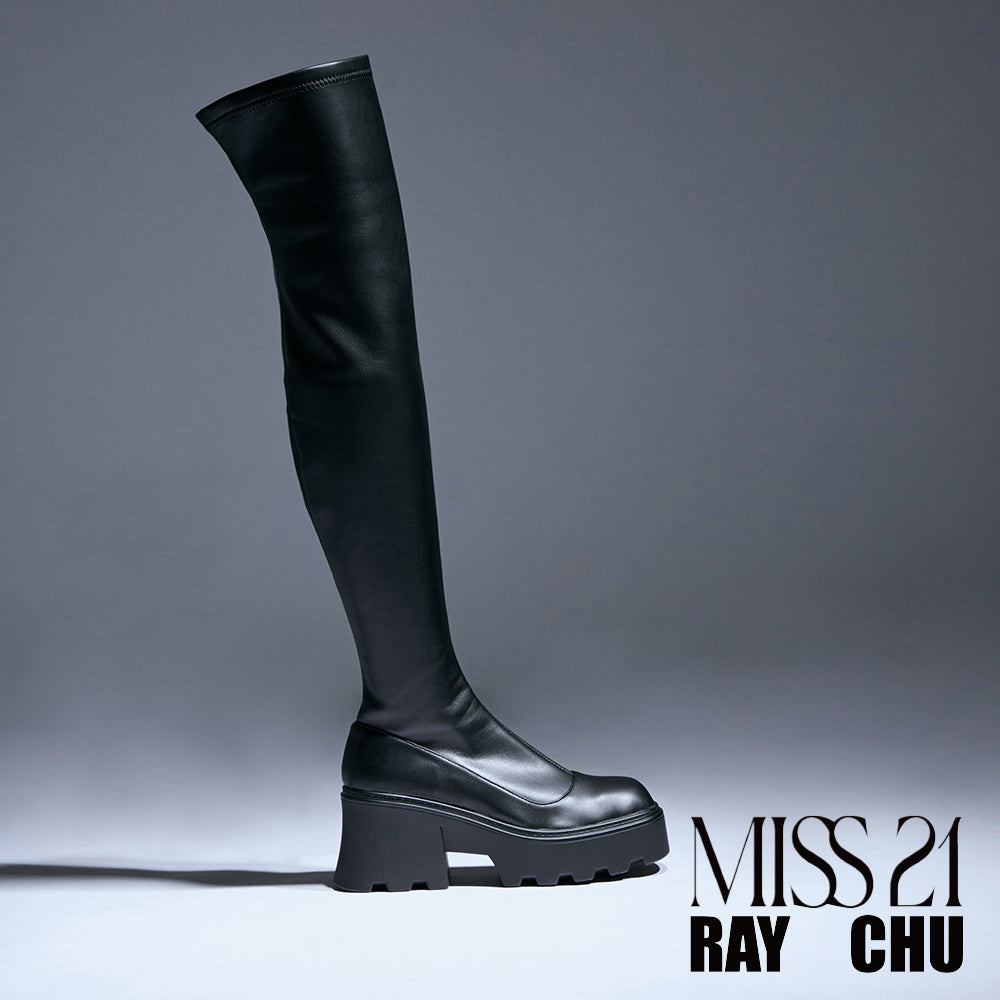 MISS 21 x RAY CHU 超我-霸氣大頭彈力過膝長靴