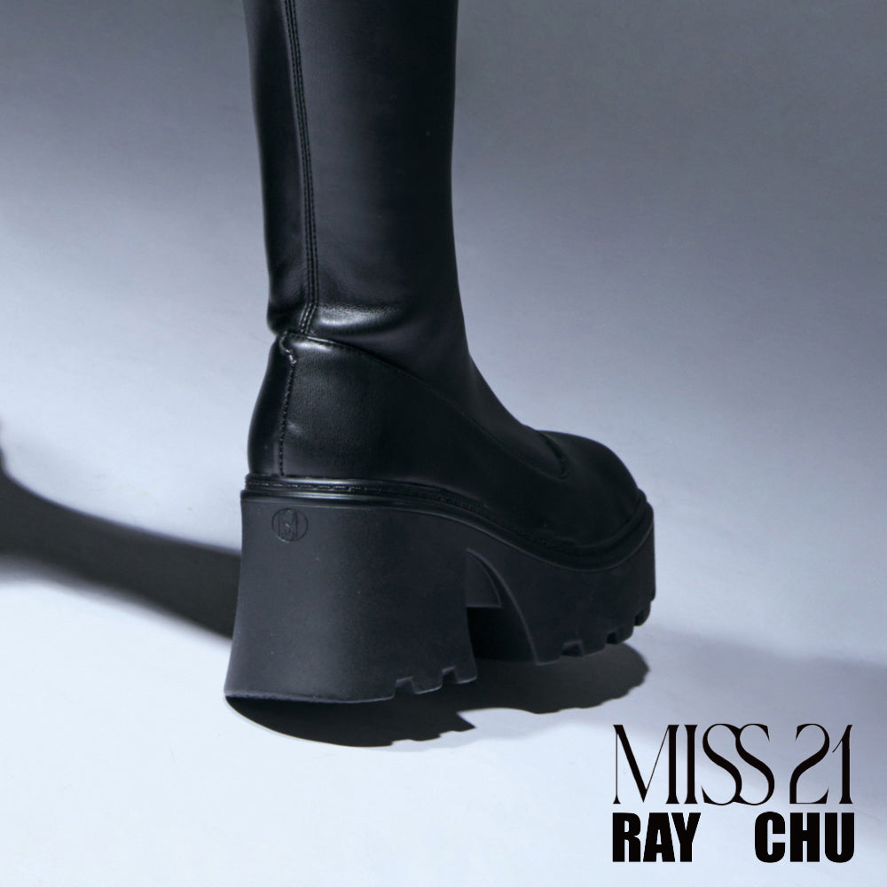 MISS 21 x RAY CHU 超我-霸氣大頭彈力過膝長靴