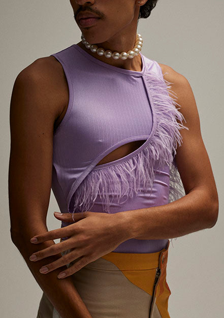 OVERLAPPED TANK TOP WITH FEATHERS