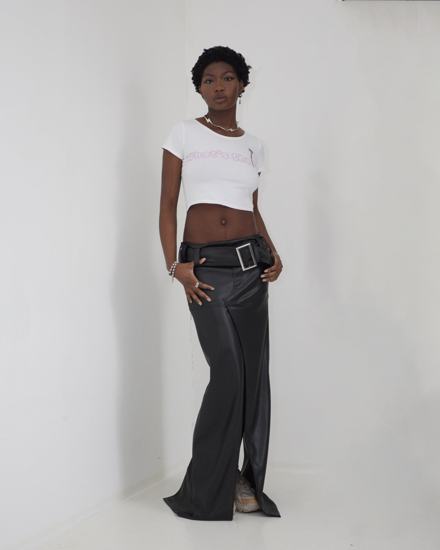 Low Waist Maxi Skirt With Slits & Detachable Buckle Belt