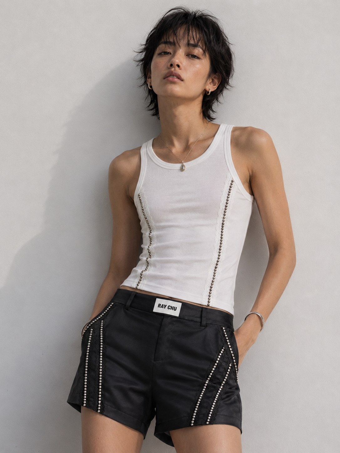 Lace Studs Trim Cooling Effect Tank Top