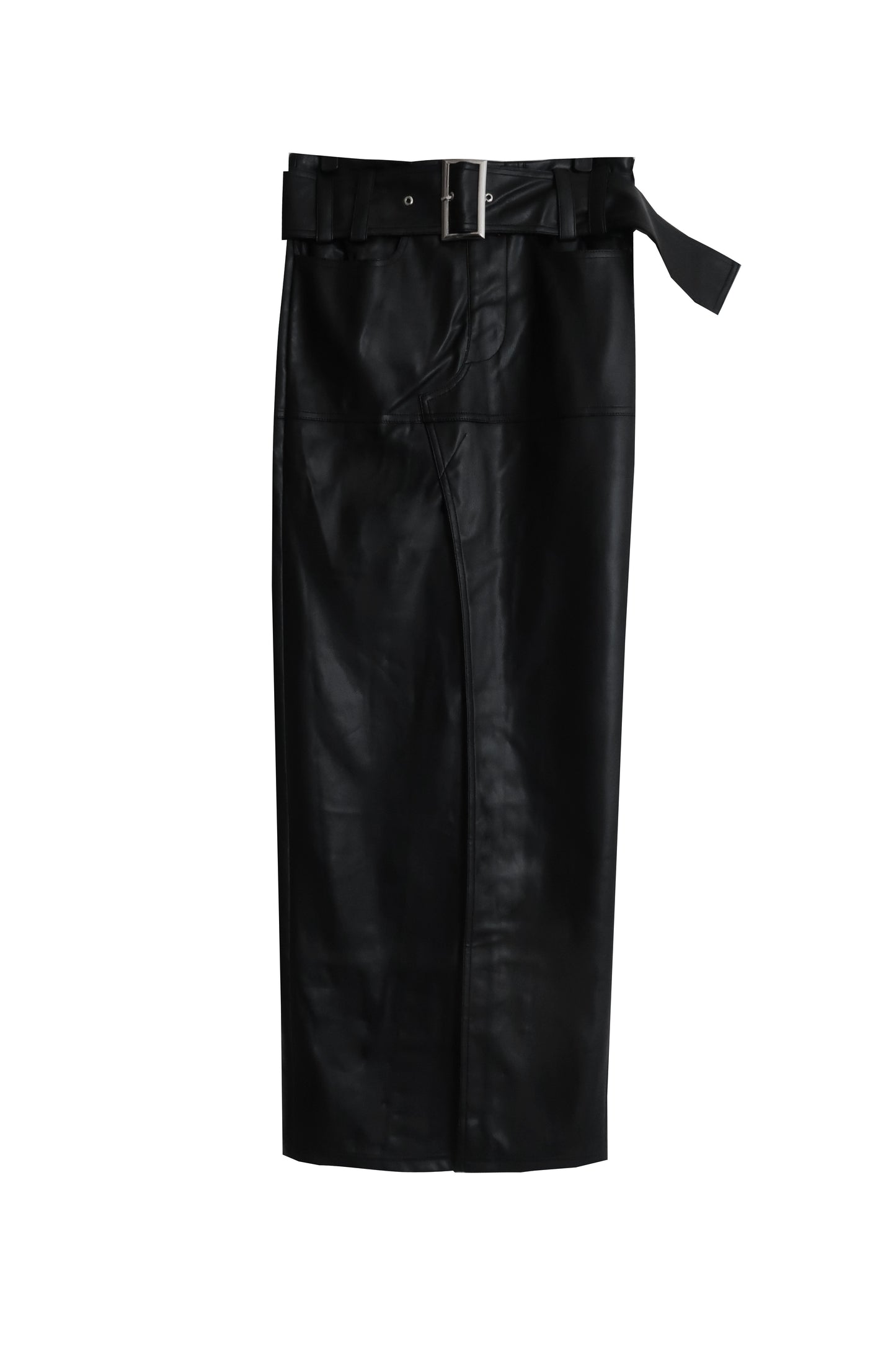 Low Waist Maxi Skirt With Slits & Detachable Buckle Belt