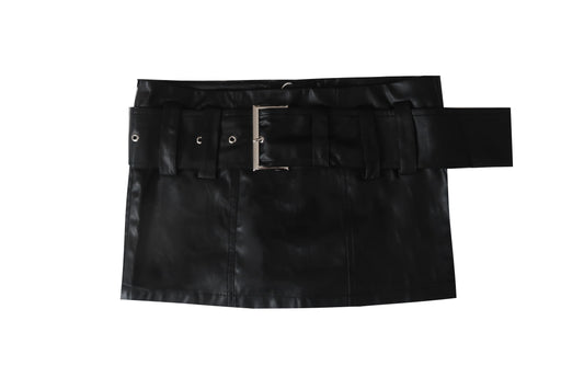 Low Waist Mini Skirt With Slits & Detachable Buckle Belt