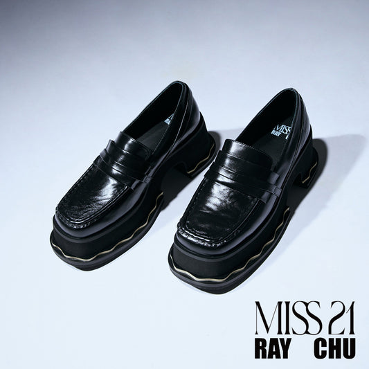 MISS 21 x RAY CHU 本我-個性光澤牛油皮樂福大頭厚底鞋