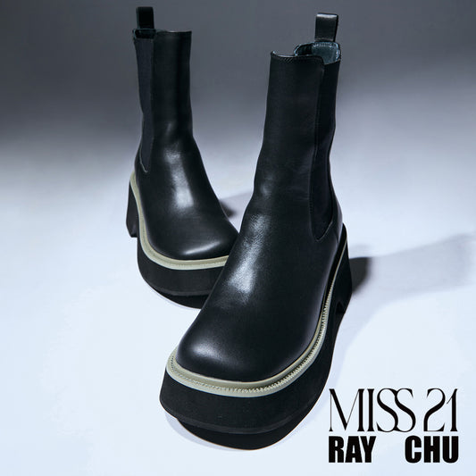 MISS 21 x RAY CHU 自我-前衛牛皮切爾西大頭厚底短靴
