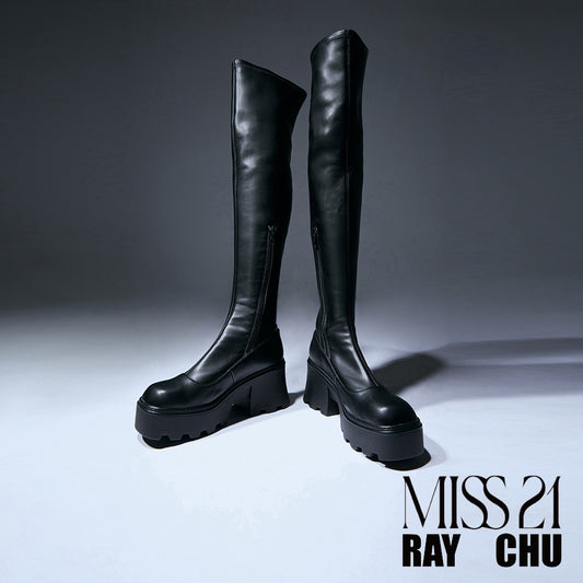 MISS 21 x RAY CHU 超我-霸氣大頭彈力過膝長靴