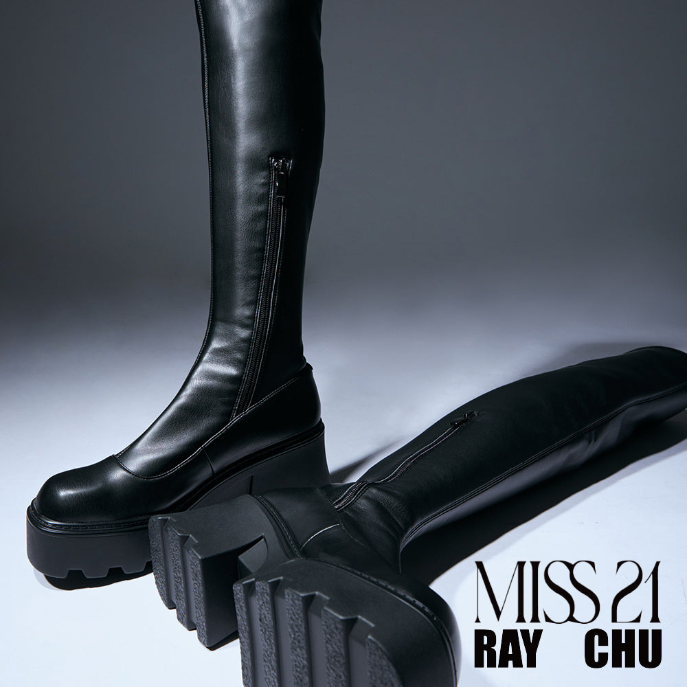 MISS 21 x RAY CHU 超我-霸氣大頭彈力過膝長靴